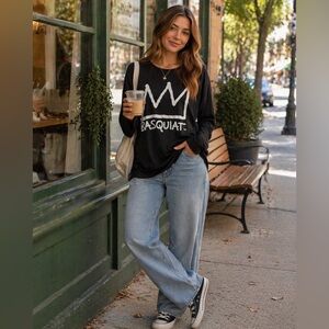 GAP Ladies Long Sleeve Graphic Tee - Blue “Basquiat”